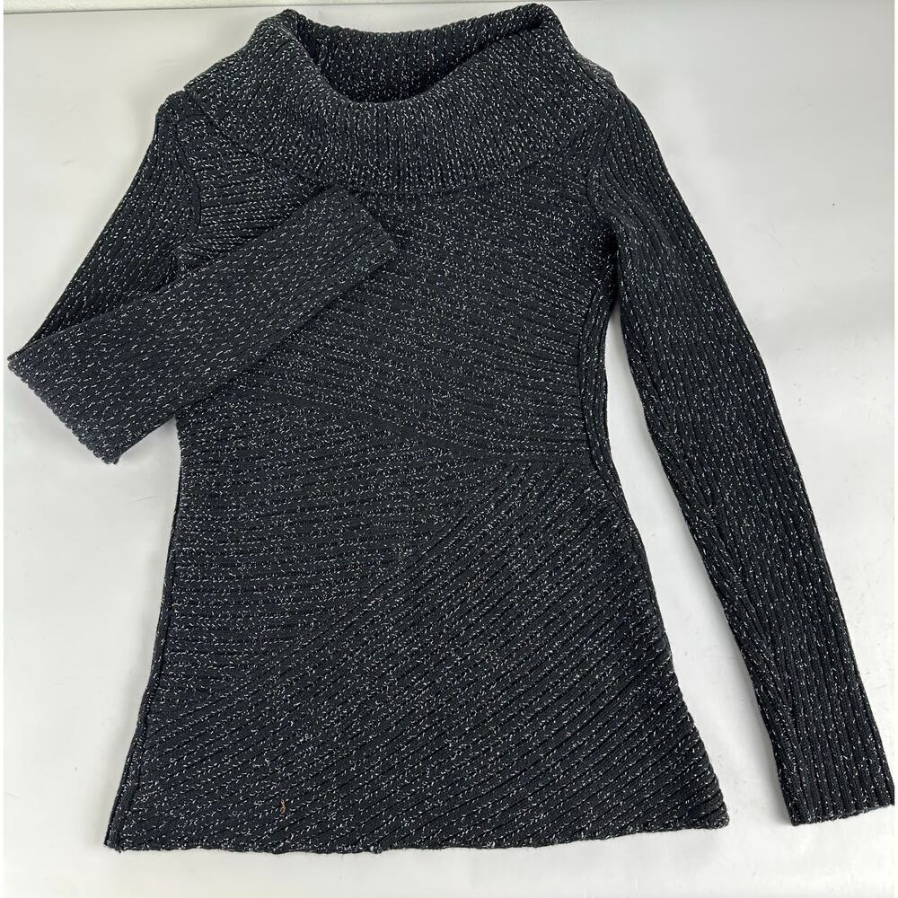 WHBM Size Small Wool Cotton Blend Cowl Neck Knit Sweater Black Silver Glitter
